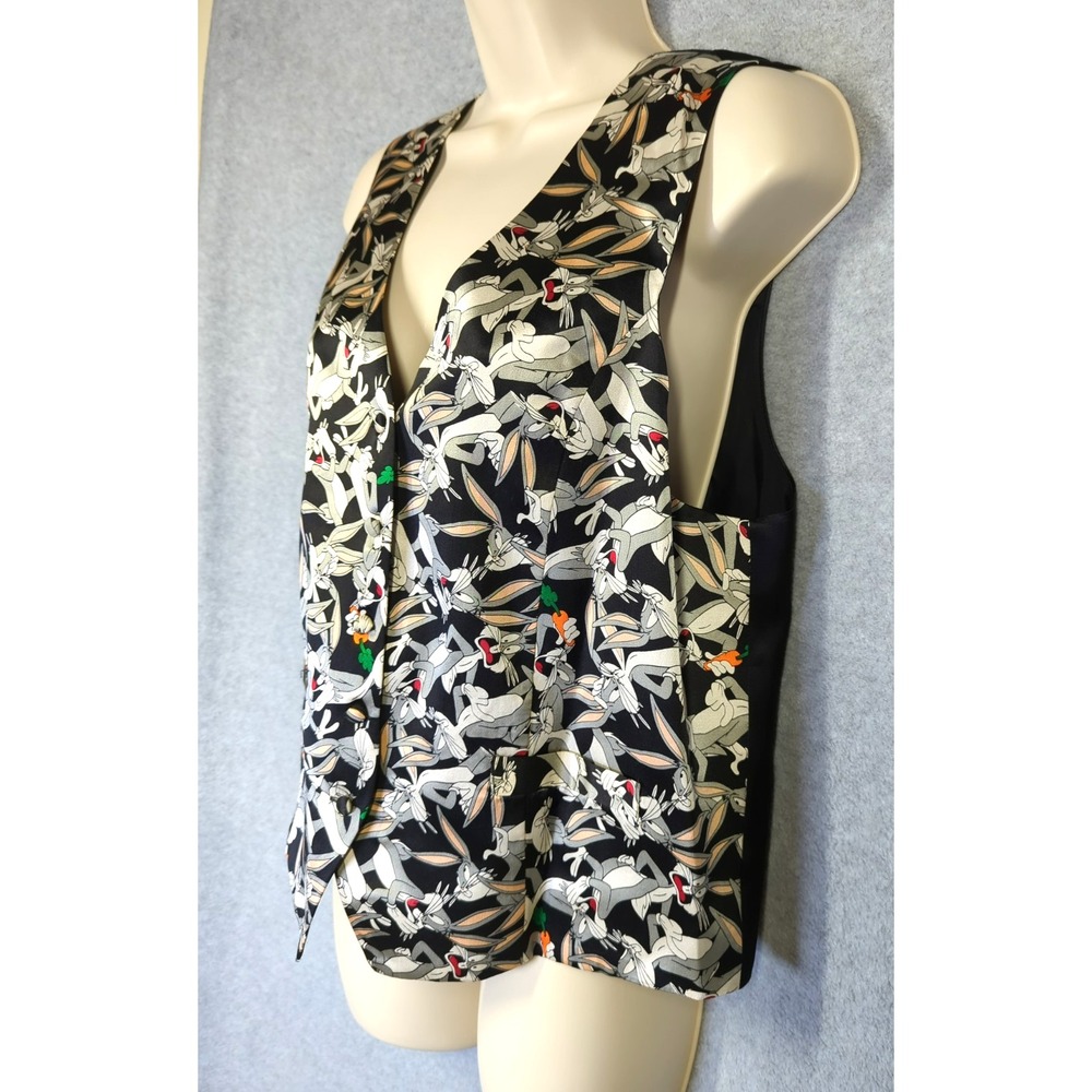 VTG Loony Tunes Mania Silk Vest Waistcoat M Bugs Bunny 1993 Korea Party Time